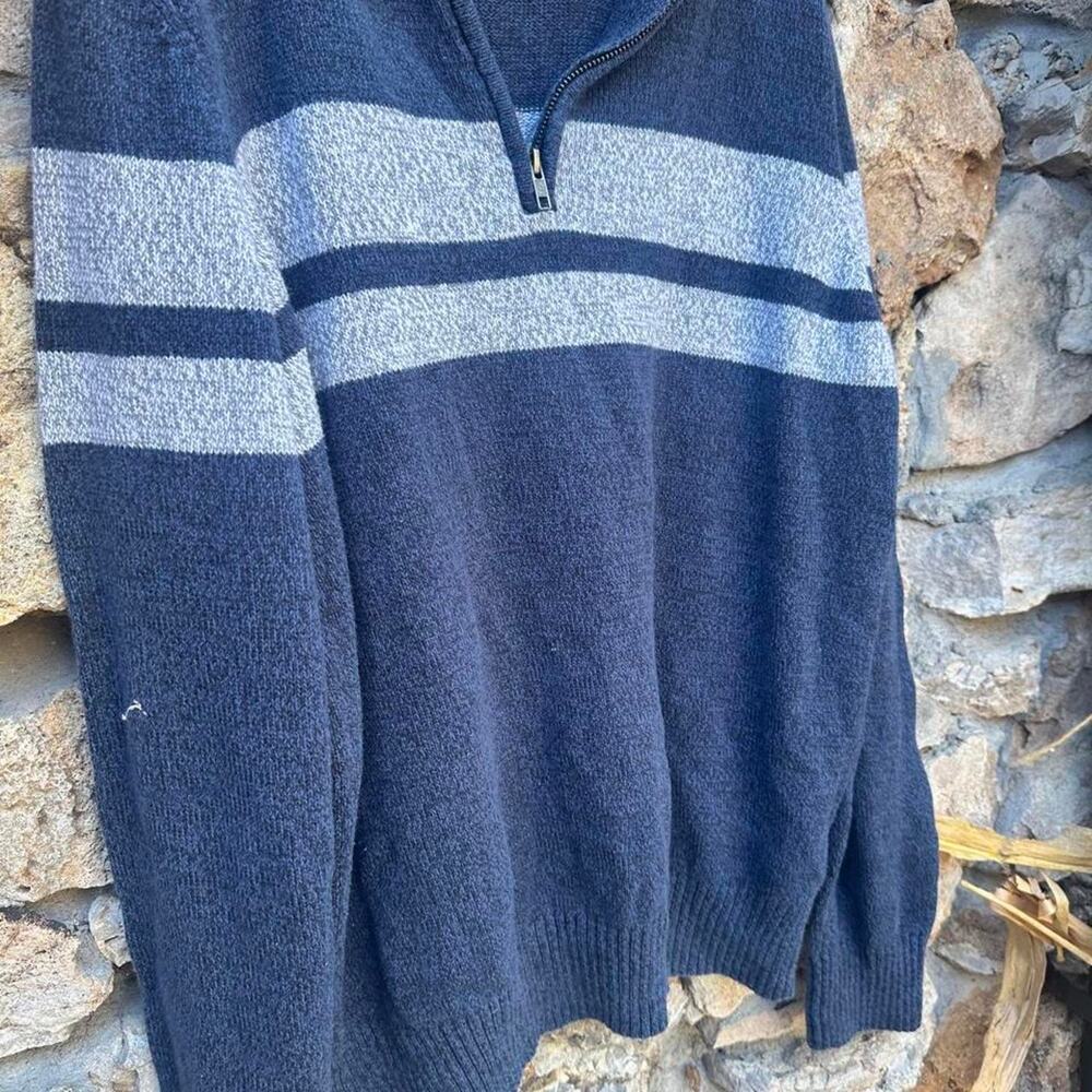 Urban Pipeline Quarter Zip Sweater Mens XL Navy Blue Striped Pullover